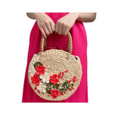 Round Water Hyacinth Bag With Rattan Handle